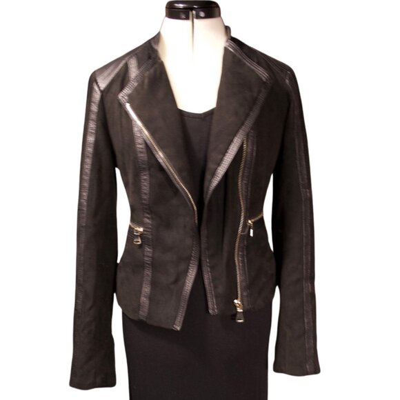 H&M Faux Suede Moto Jacket with Faux Leather Trim - Size 2 (EUR 32) - Picture 2 of 13